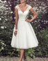 2019 Short Lace Wedding Dresses V-Neck Tea-Length Tulle A-line Wedding Gowns